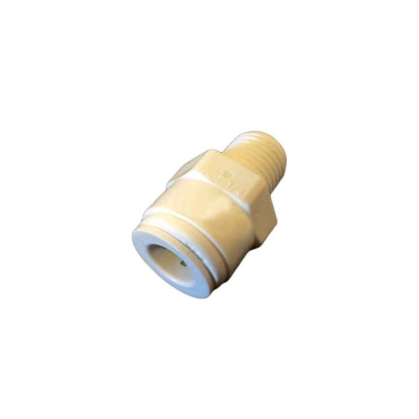A Straight Adaptor 3/8" Tube x 1/4" Thread, featuring a hexagonal middle section on a white background.