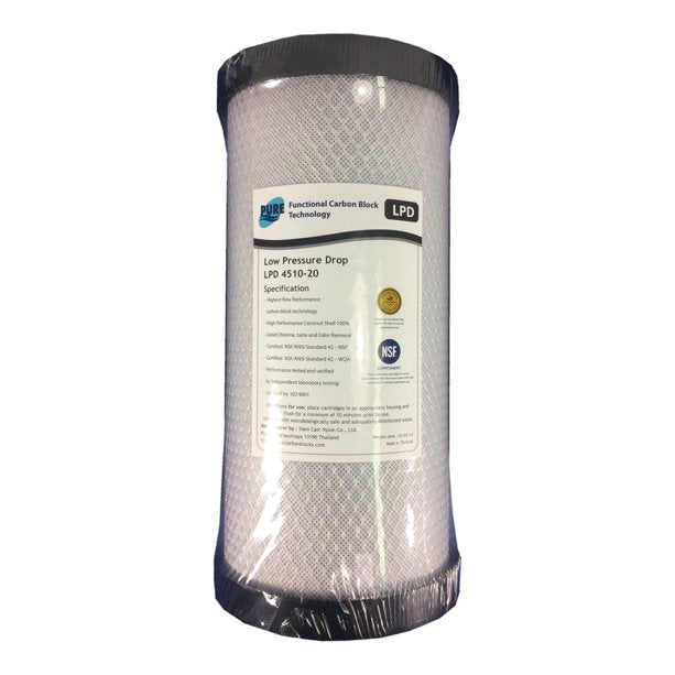Pure LPD 20 Micron Low Pressure Carbon Block Whole House Water Filter Replacement Cartridge 10