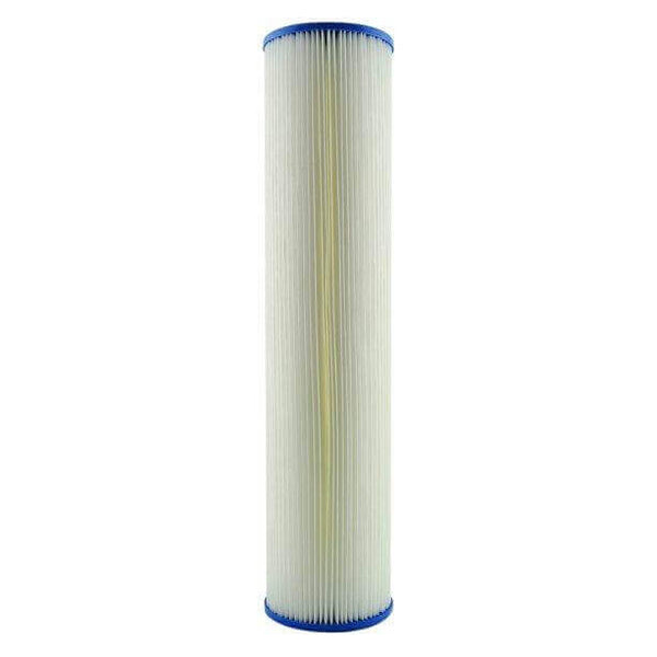 A cylindrical white 5 Micron Pleated Sediment Whole House Water Filter Replacement Cartridge, measuring 20
