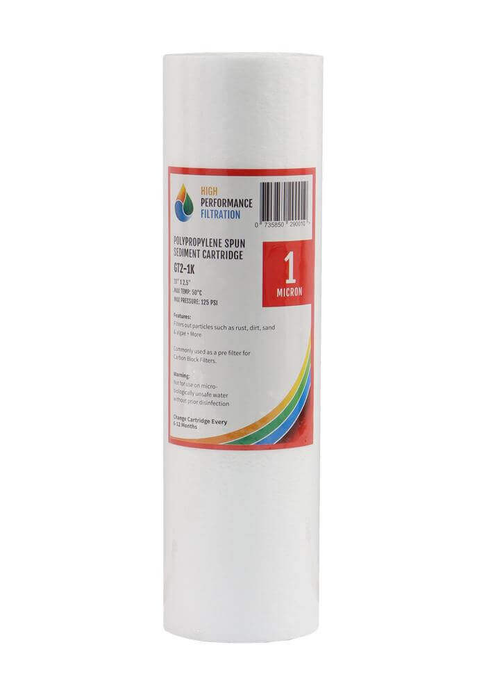 High Performance Filtration by HPF offers a 1 micron polyspun sediment water filter replacement cartridge, measuring 10