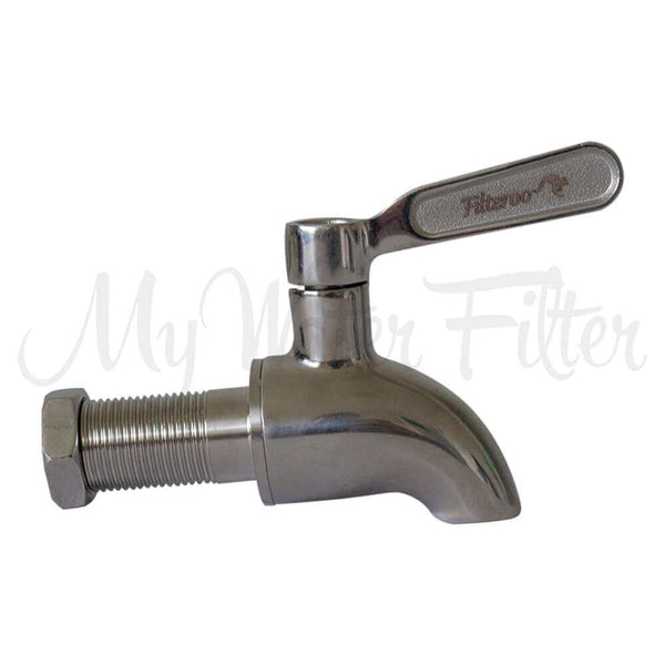 The Filteroo Stainless Steel Tap, featuring a lever handle and a threaded base, is showcased against a simple background for an enhanced fast flow rate design.