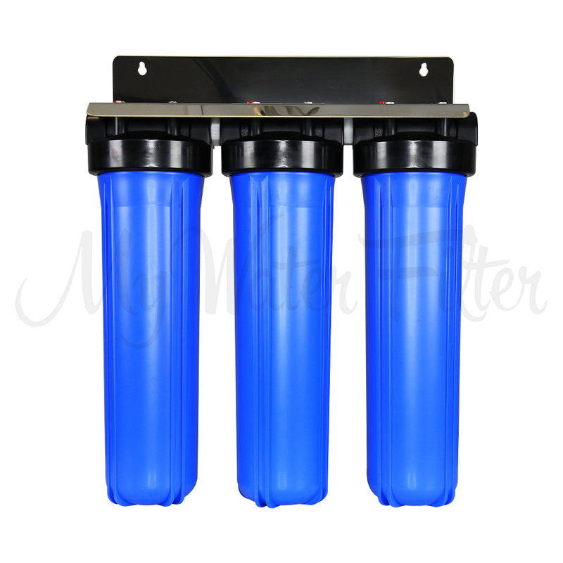 MWF 20" x 4.5" Triple Big Blue Whole House Water Filter System - Stainless Steel Bracket with watermark