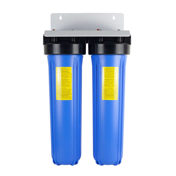 MWF 20 x 4.5 Twin Big Blue Whole House LOW PRESSURE Rain Water Tank Filter System - White Bracket no watermark