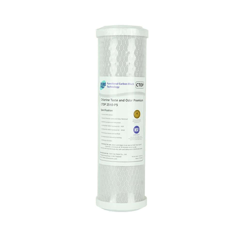 Pure CTOP 0.5 Micron Carbon Block Water Filter Replacement Cartridge, featuring technical carbon block technology, showcased against a white background.
