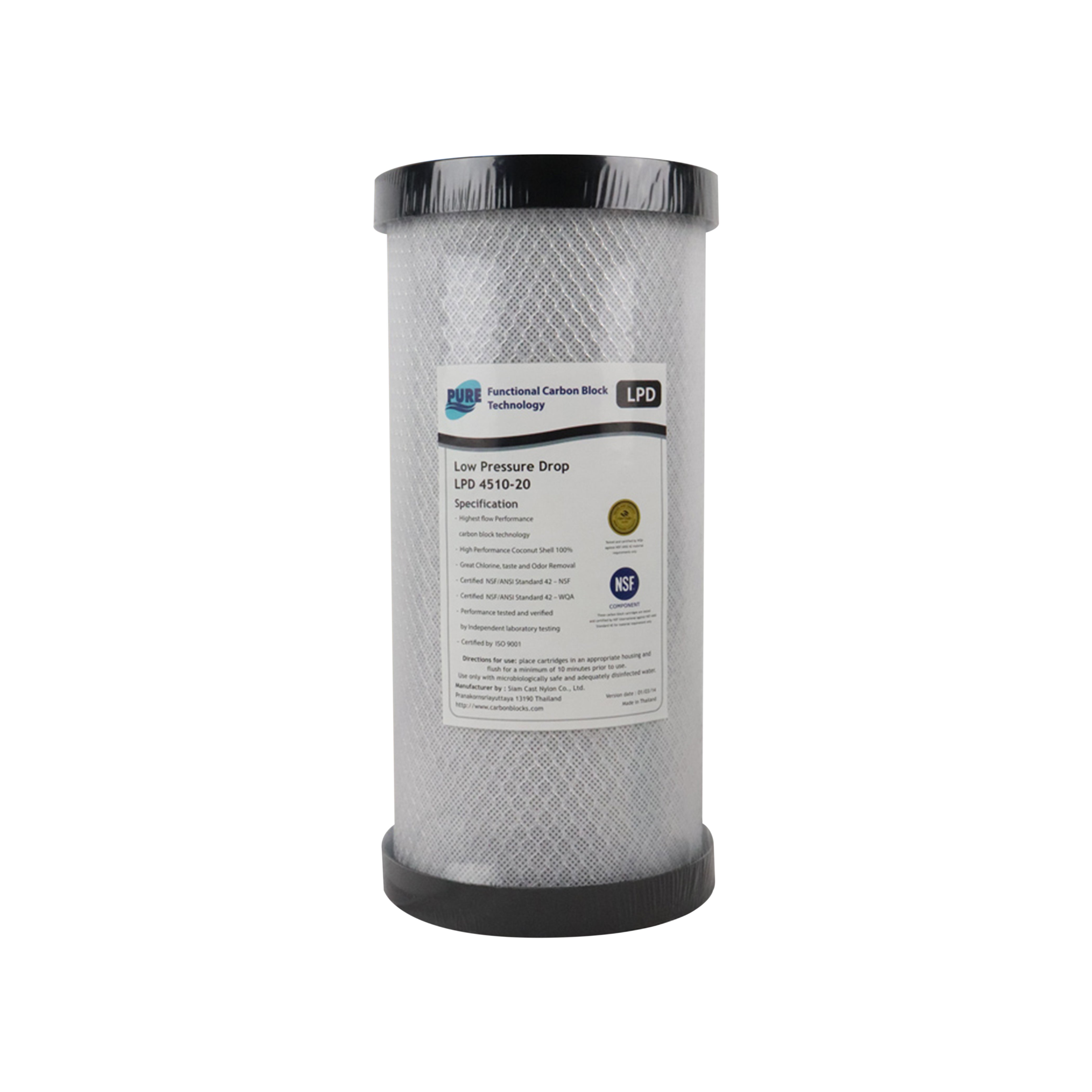 Pure LPD 20 Micron Low Pressure Carbon Block Whole House Water Filter Replacement Cartridge 10" x 4.5"