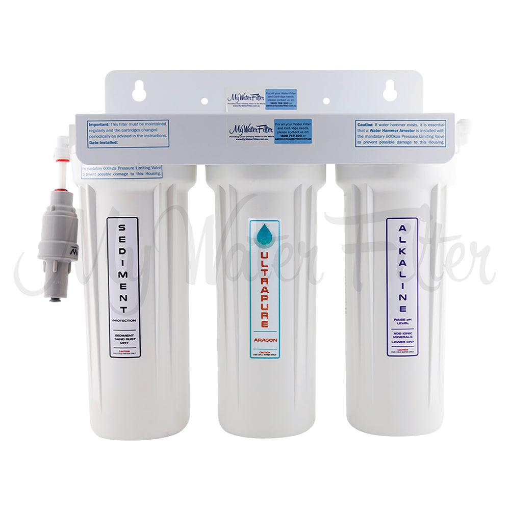 ULTRAPURE Aragon 10" Triple Under Sink Water Filter System with Alkaline & Sediment Protection with watermark