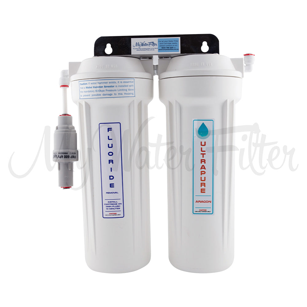 ULTRAPURE Aragon 10" Twin Under Sink Water Filter System with Fluoride Removal with watermark