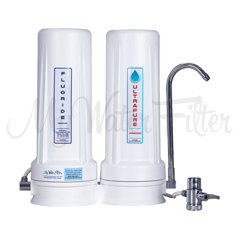 ULTRAPURE Aragon 10" Twin Benchtop Water Filter with Fluoride Removal with watermark
