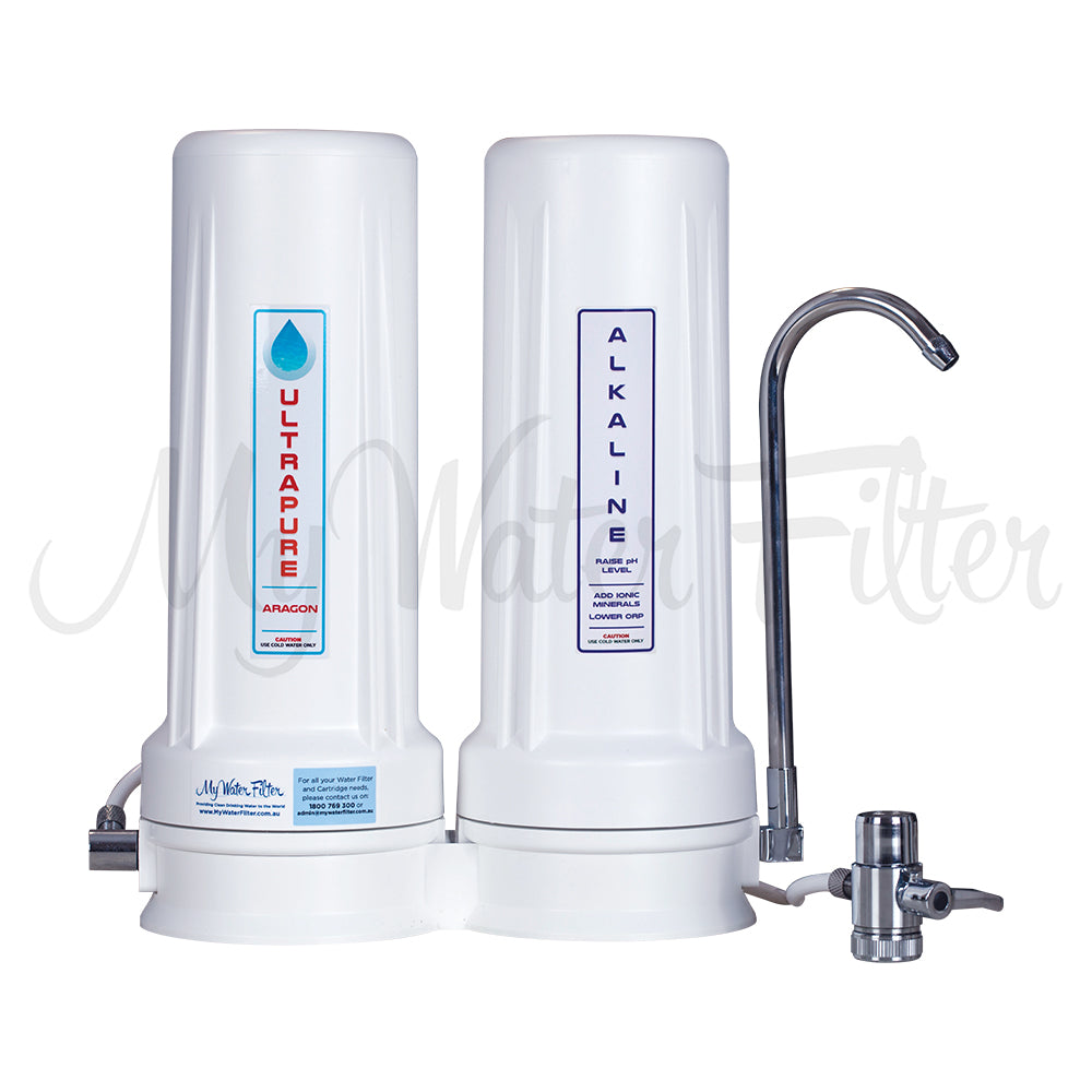 ULTRAPURE Aragon 10" Twin Benchtop Water Filter with Alkaline with watermark