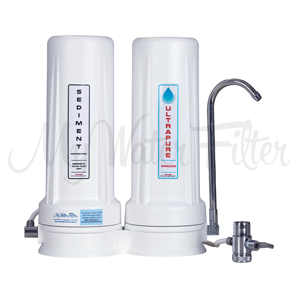 ULTRAPURE Aragon 10" Twin Benchtop Water Filter with Sediment Protection with watermark