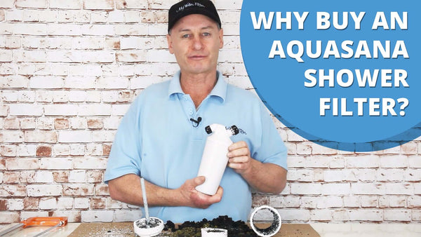 Rod demonstrates an Aquasana AQ-4125C Premium Shower Filter Chloramine Removal Replacement Cartridge with the text 