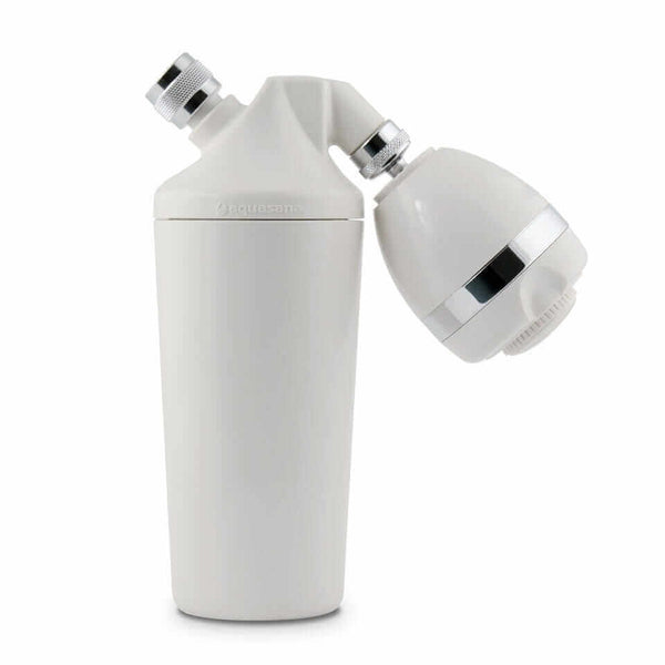 The Aquasana Premium Shower Filter, featuring an adjustable showerhead attachment, is designed to reduce chlorine for healthier hair.
