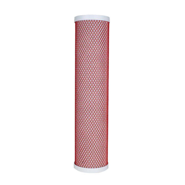 A red and white Aragon water filter cartridge from the Replacement Cartridge Pack for the HPF 20