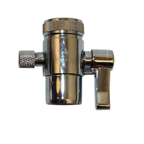 Benchtop Water Filter Diverter Valve 1/4" Brass, featuring a lever handle and side connection, is crafted from chrome-plated brass.