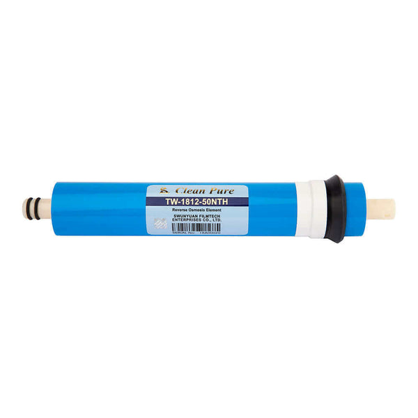 Standard RO 50GPD Membrane Replacement Cartridge featuring a blue filter body, white label, and black ends.