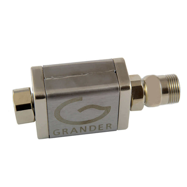 Metallic Grander Flexible Unit with a cylindrical connector at each end and an engraved 