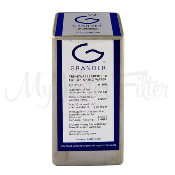 Grander Whole House System rectangular water revitalization device with front label.