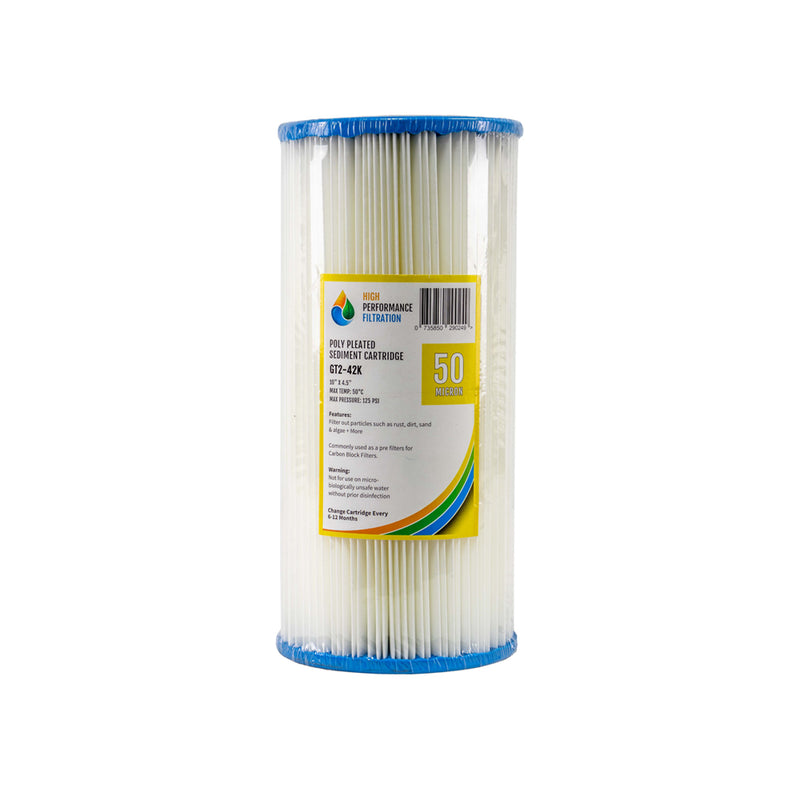 HPF 50 Micron Pleated Sediment Whole House Water Filter Replacement Cartridge 10" x 4.5"