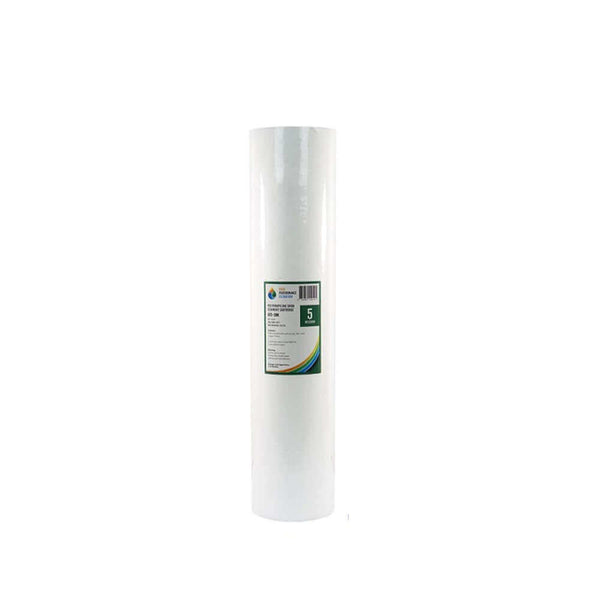 A white cylindrical polyspun sediment water filter cartridge in 20