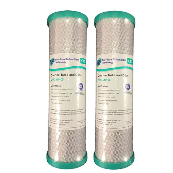 Two Pure CTO Coconut Carbon Block Water Filter Replacement Cartridges, measuring 10