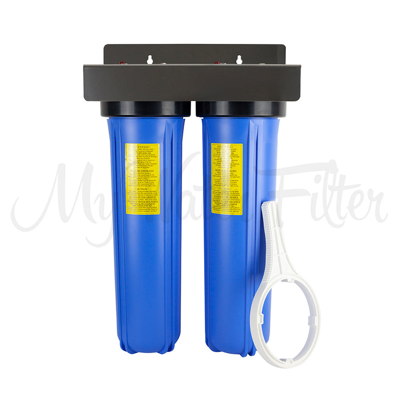 MWF 20" x 4.5" Twin Big Blue Whole House Rain Water Tank Water Filter System with Aragon