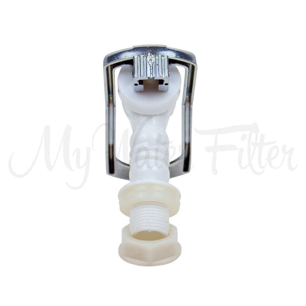 A Standard Tap, featuring a white design, metal bracket, and threaded connection. Suitable for 6 and 7 Stage Multi Use pH Elevation Benchtop Gravity Water Filters.