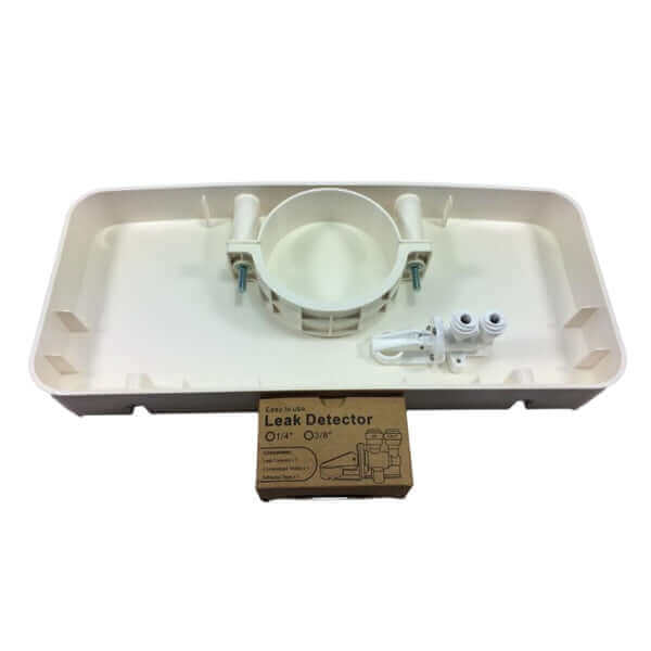 Beige plastic tray with a circular holder and a small box labeled 