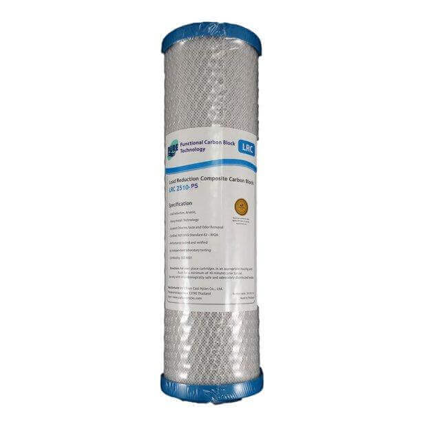 Pure LRC 0.5 Micron filter cartridge by Pure, featuring blue caps and labeled wrapping, reduces heavy metals and lead.