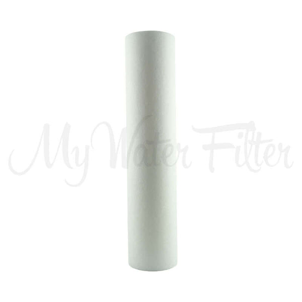 A whilte cylindrical Polyspun Sediment Water Filter Replacement Cartridge, 10 inches by 2.5 inches