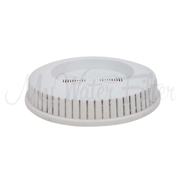 A white circular Drinking Water pH Elevation Mineral Pad designed for benchtop gravity water filters.