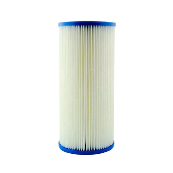 A vertically standing, cylindrical pleated sediment cartridge from the Replacement Cartridge Pack for MWF 10