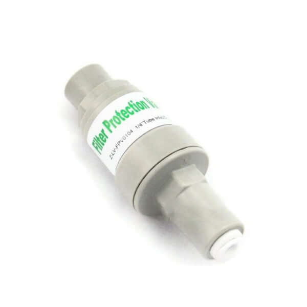Close-up of a 1/4" PLV Pressure Limiting Valve - 500 KPA-70 PSI in gray 
