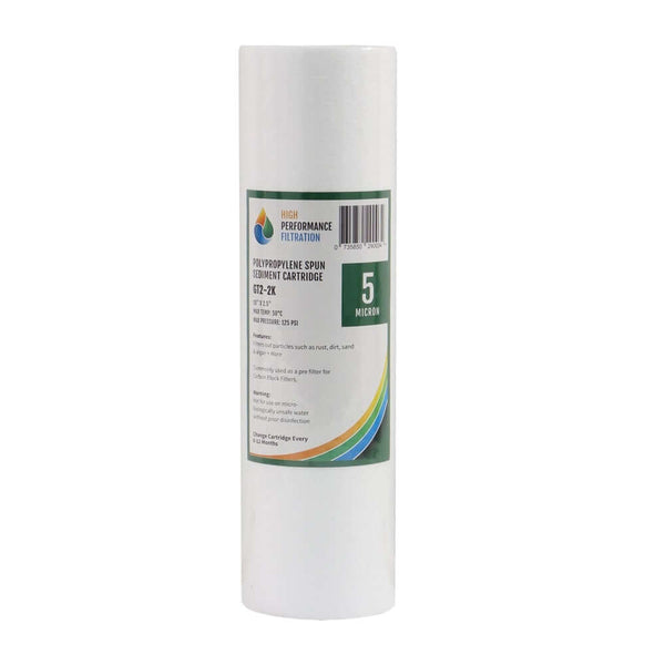 A white cylindrical HPF 5 Micron Polyspun Sediment Water Filter Replacement Cartridge 10