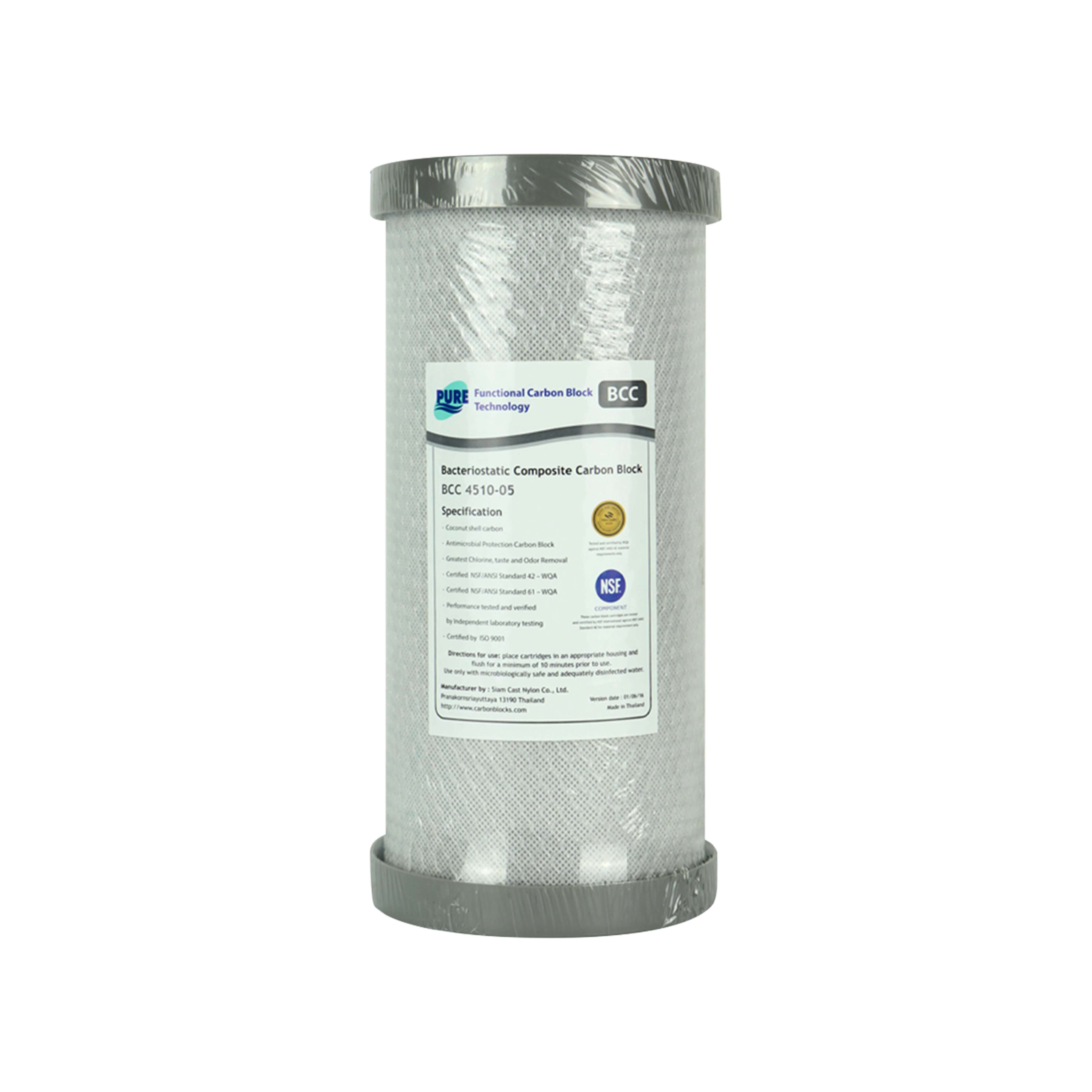 The MWF 10" x 4.5" Twin Big Blue Water Filter System by My Water Filter offers a sleek design with distinct labels and logos. It comes with a stainless steel bracket for secure installation, providing efficient filtration tailored to your needs with your choice of cartridge.