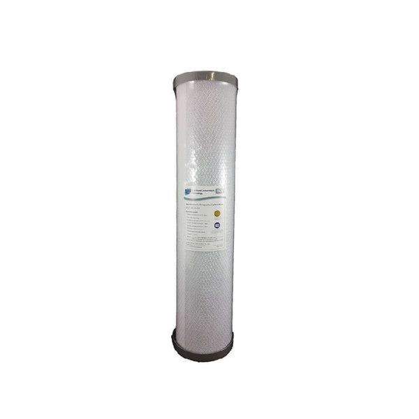 A tall white High Performance Filtration carbon block cartridge from the Replacement Cartridge Pack for the HPF 20