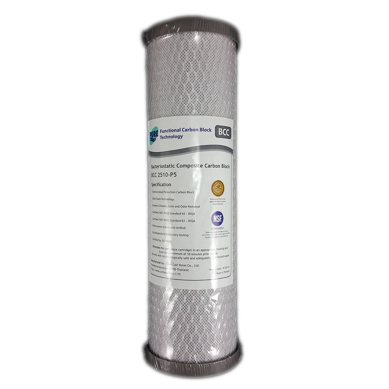 Pure BCC 0.5 Micron Silver Impregnated Carbon Block Water Filter Replacement Cartridge 10" x 2.5"