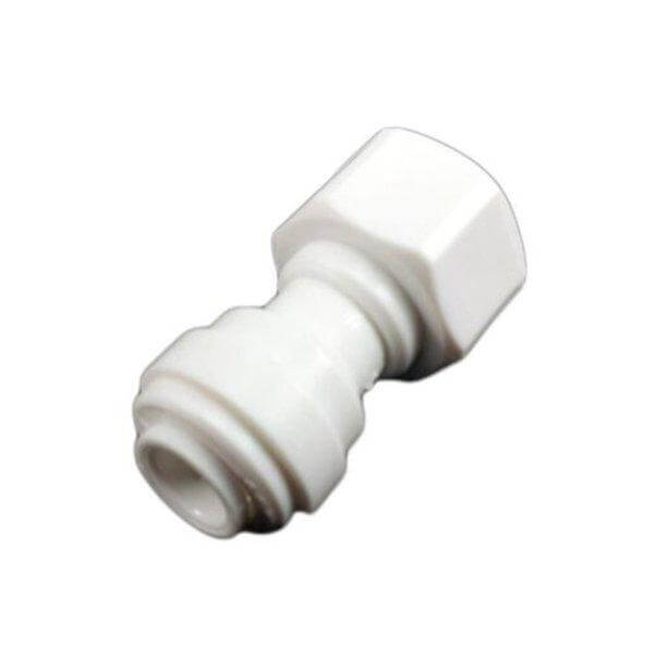 Quick Connect Faucet Adaptor, a white plastic hexagonal connector fitting with 7/16