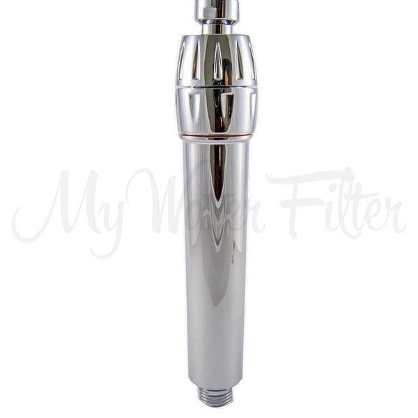 A chrome Sprite Hose Shower Filter from Sprite providing efficient chlorine removal for an enhanced shower experience.