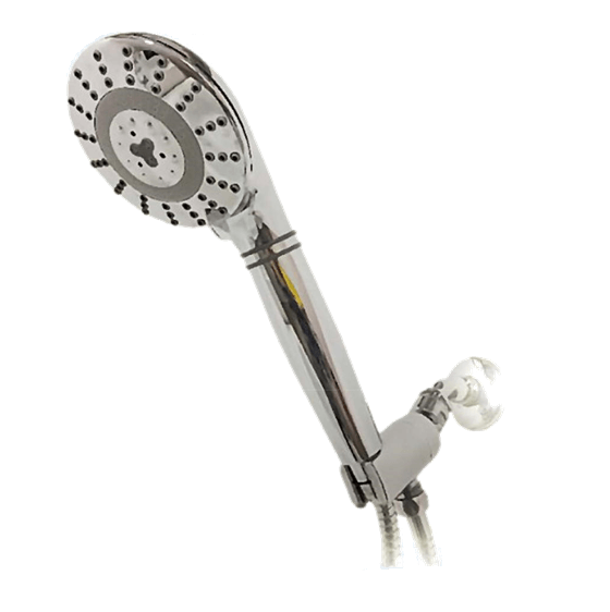 The Sprite Pure 7 Stage Hand Held Shower Head, offered by Sprite, is a chrome handheld showerhead that includes a wall mount. It features a 7 Stage Shower Filter for enhanced water purity.