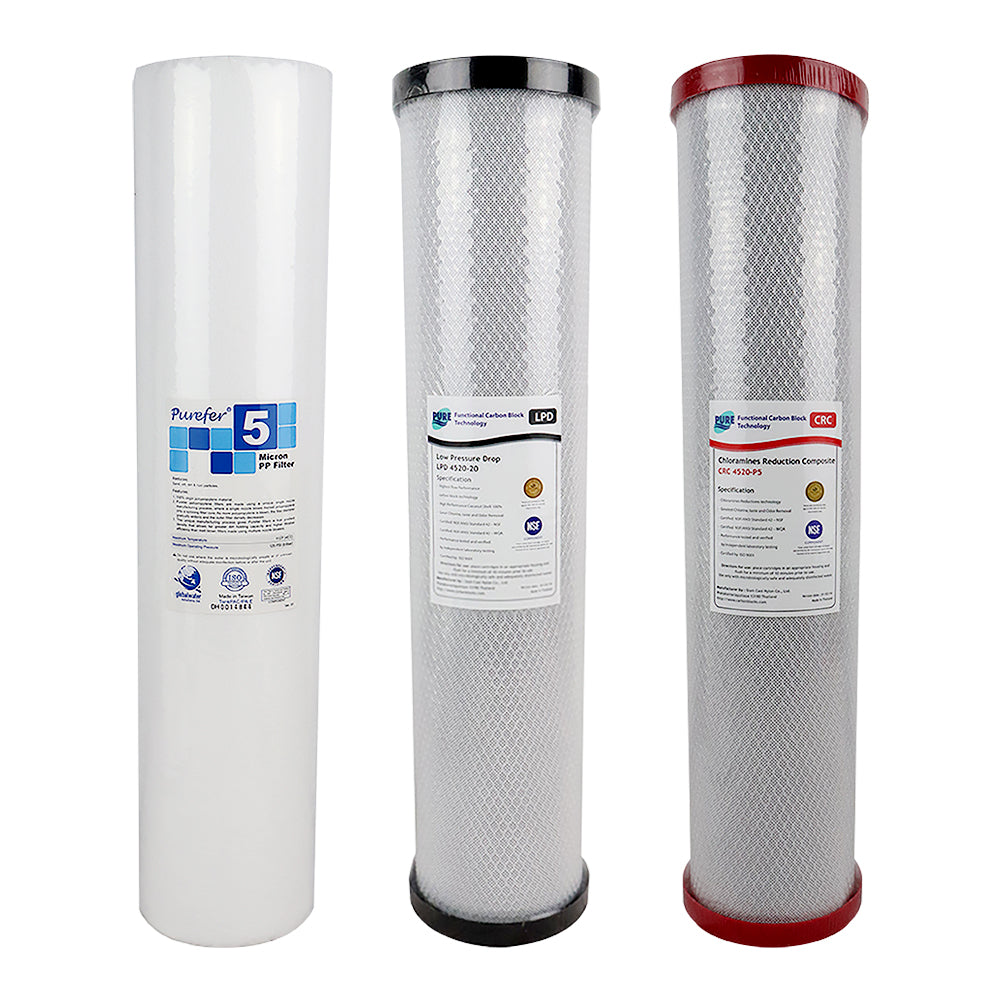 Replacement Cartridge Pack for HPF 20" x 4.5" Triple Big Blue Whole House Chloramine Reduction Water Filter System
