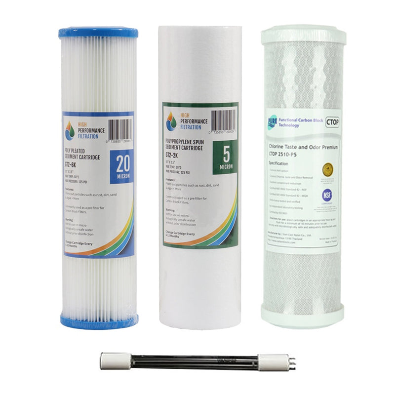 Replacement Cartridge Pack for Triple Stage 10" Under Sink Water Filter System with Ultraviolet Light for Untreated Water