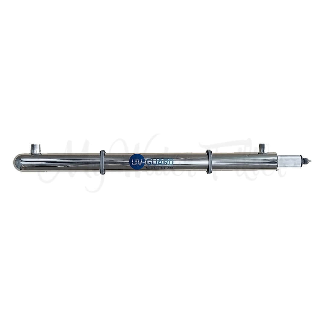 A long cylindrical UV light tube featuring two connectors at each end, perfectly designed to enhance your filtration setup.