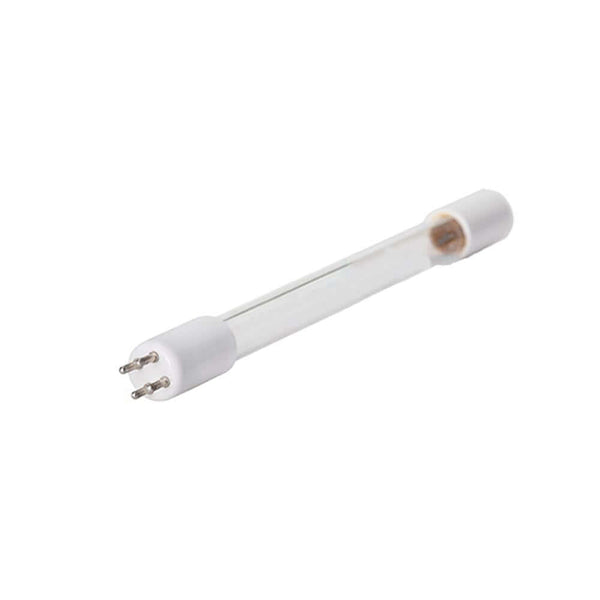 The UV Guard UV Lamp 11010 is a clear tube-shaped light bulb with prongs on both ends, designed to fit SLT1