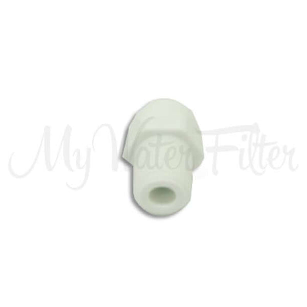 John Guest Straight Adaptor, featuring a smooth white plastic finish with a cylindrical shape, connects 1/4