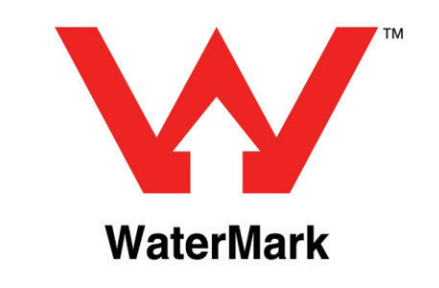 The MWF 10" x 4.5" Twin Big Blue Water Filter System from My Water Filter showcases a notable red "W" logo above the bold black text "WaterMark," complemented by a robust stainless steel bracket and allowing for your choice of cartridge.